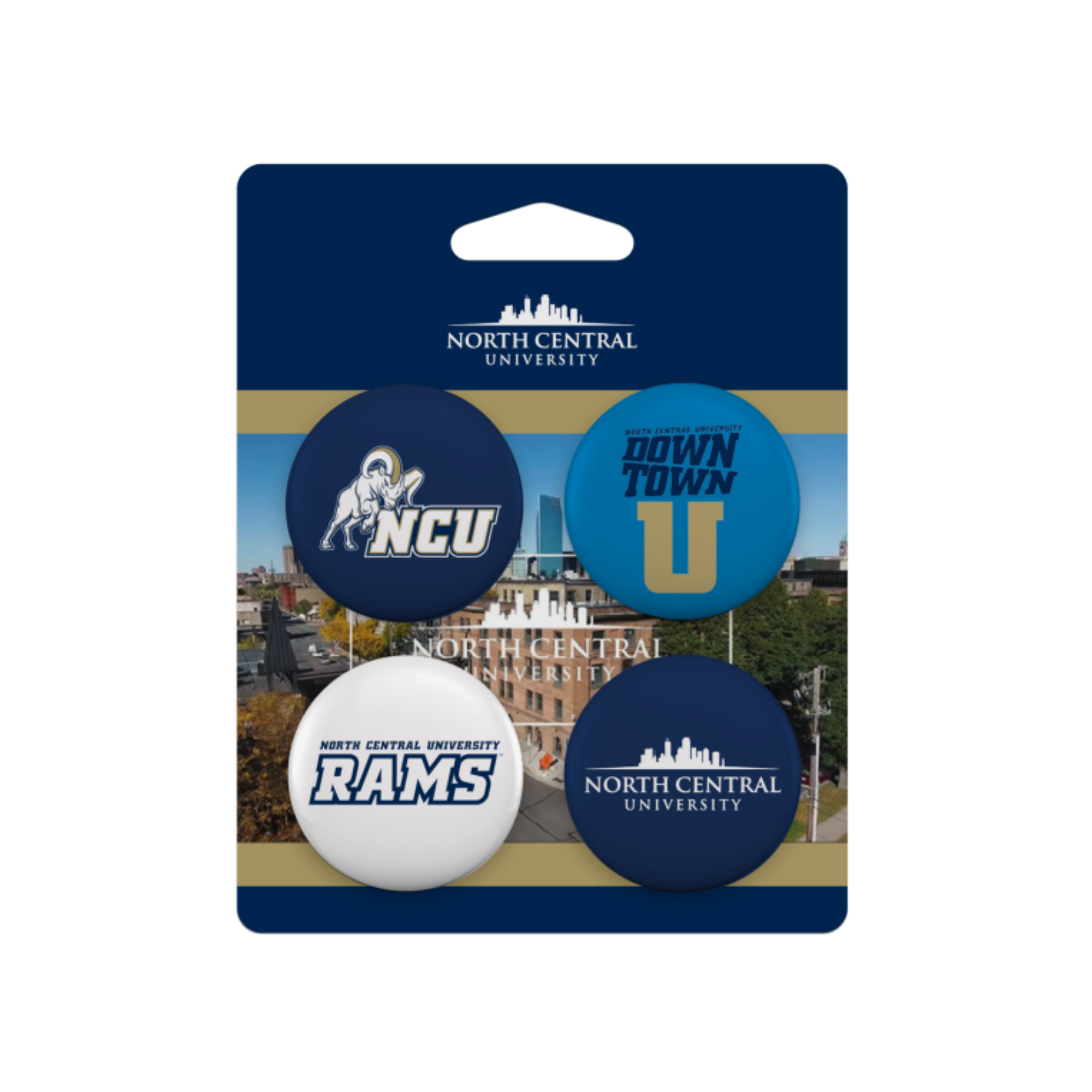NCU 4-Pack Buttons – North Central University Campus Store